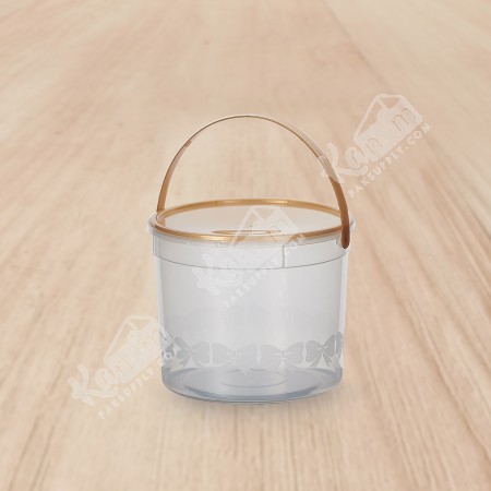 ถังโบว์กลม PPใส เซฟตี้ซีล+หูหิ้ว+ฝาปิดสีทอง (L) (1,500ml.)
