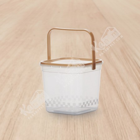 ถังโบว์เหลี่ยม PPใส เซฟตี้ซีล+หูหิ้ว+ฝาปิดสีทอง (750 ml.)