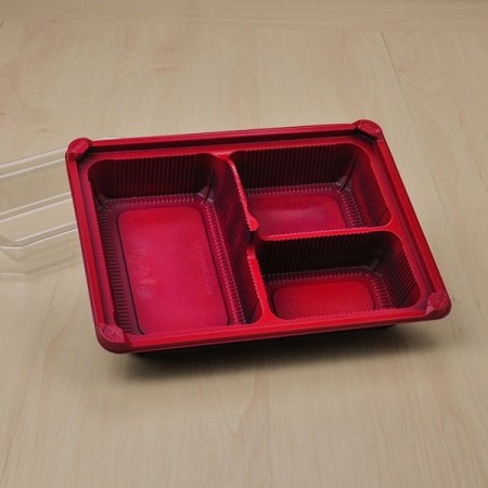 กล่องอาหาร PPดำ-แดง 3ช่อง(EX) + ฝาPET (25ใบ/แพค)