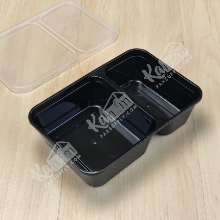 กล่องอาหาร PP ดำ 2 ช่อง 500 ml + ฝา (25 PCS/PACK)
