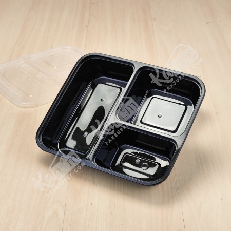 กล่องอาหาร PP ดำ 3 ช่อง 1000 ml + ฝาลึก (PO)(25PCS/PACK)