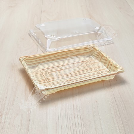 กล่องอาหารญี่ปุ่นHIPS Wood+ฝาใส OPS #813 (50ชิ้น/แพค)