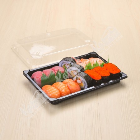 กล่องอาหารญี่ปุ่น HIPS สีดำ+ฝาใส OPS#815 (50ชิ้น/แพค)