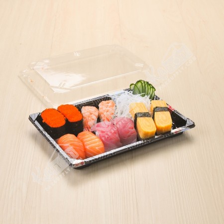 กล่องอาหารญี่ปุ่น HIPSดำ+ฝาใสOPS  #816 (50ชิ้น/แพค)