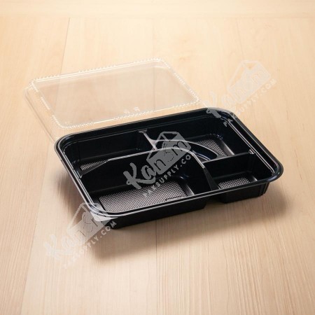 กล่องอาหารเบนโตะ PP ดำ 5 ช่อง+ฝาใส  OPS #8307  (50 ใบ/แพค)