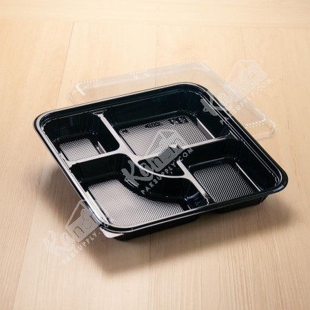 กล่องอาหารเบนโตะ PP ดำ 5 ช่อง+ฝาใส  OPS #8307  (50 ใบ/แพค)
