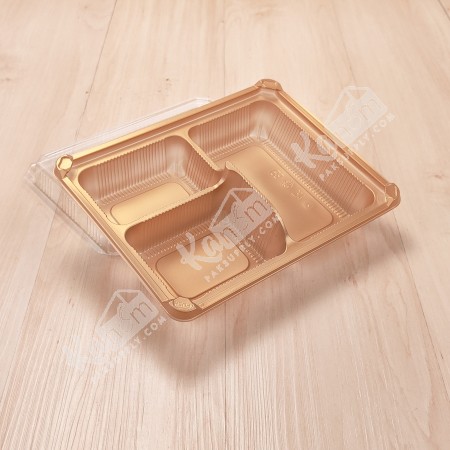 กล่องอาหาร PPทอง3ช่อง (EX) +ฝาPET 