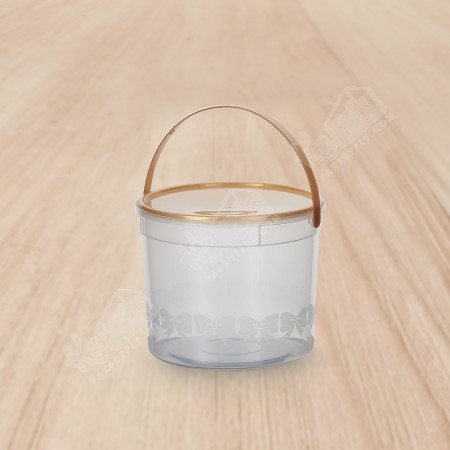 ถังโบว์กลมPPใส เซฟตี้ซีล+หูหิ้ว+ฝาปิดสีทอง (S) (450ml.)