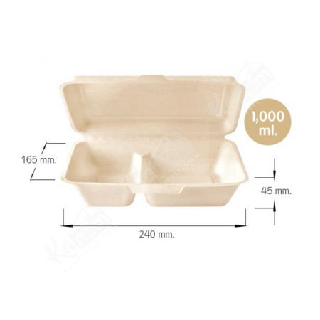 กล่องชานอ้อย  2ช่อง 1,000ml. (50ใบ/แพ็ค)