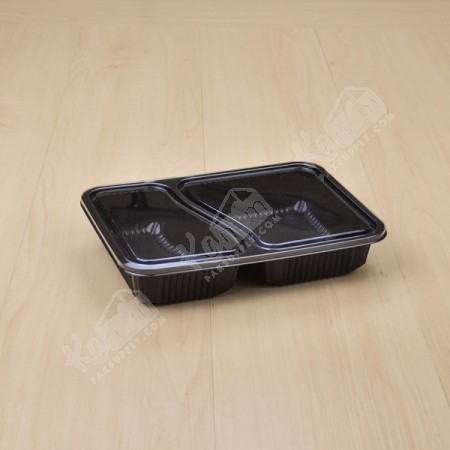 กล่องอาหาร PPดำ 2ช่อง(EX) + ฝาPET (25ใบ/แพค)
