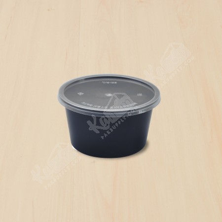กล่องอาหารทรงกลม PPดำ 460ml (SK-16)(25ใบ/แพค)