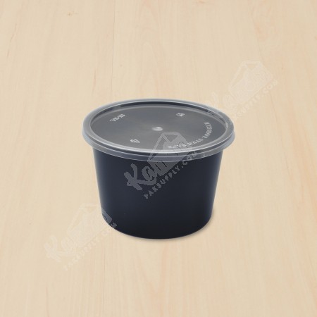 กล่องอาหารทรงกลม PPดำ+ฝา  540ml(SK-20)(25ใบ/แพค)