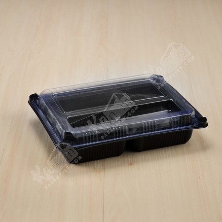 กล่องอาหาร PPดำ4ช่อง(EX)+ฝาPET (25ใบ/แพค)
