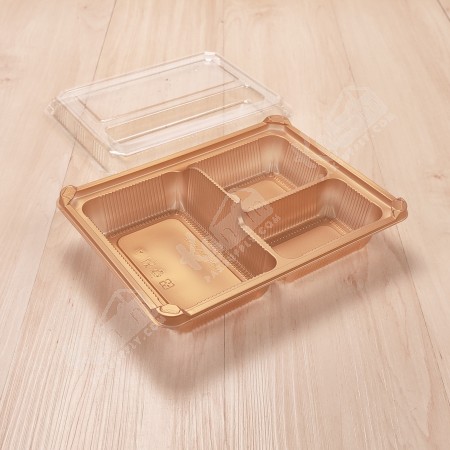 กล่องอาหาร PPทอง3ช่อง (EX) +ฝาPET 