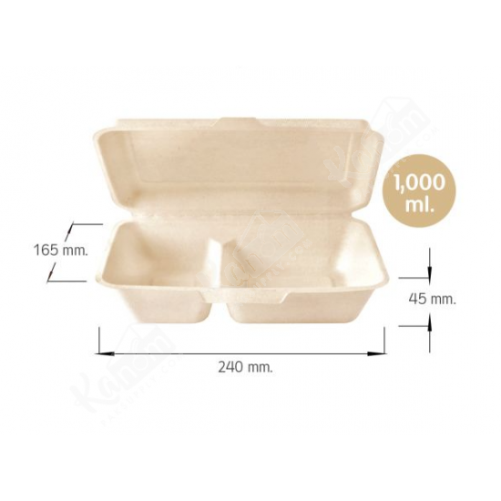 กล่องชานอ้อย  2ช่อง 1,000ml. (50ใบ/แพ็ค)