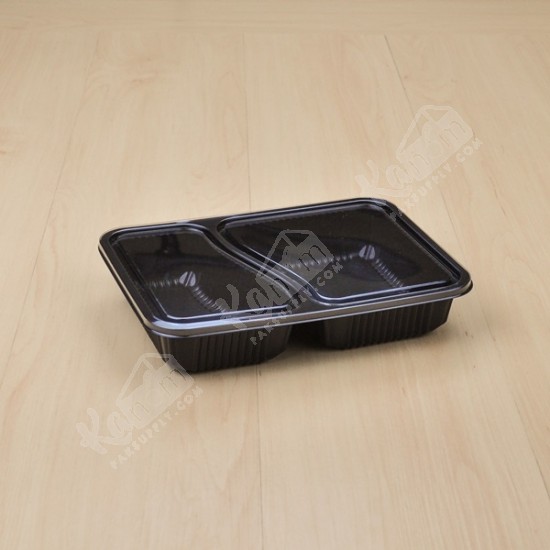 กล่องอาหาร PPดำ 2ช่อง(EX) + ฝาPET (25ใบ/แพค)
