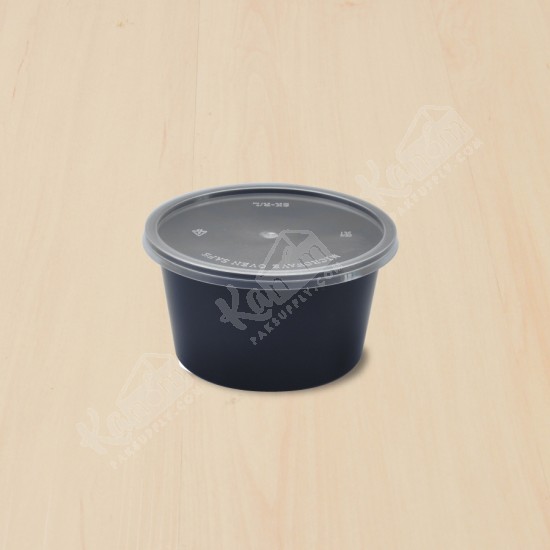 กล่องอาหารทรงกลม PPดำ 460ml (SK-16)(25ใบ/แพค)