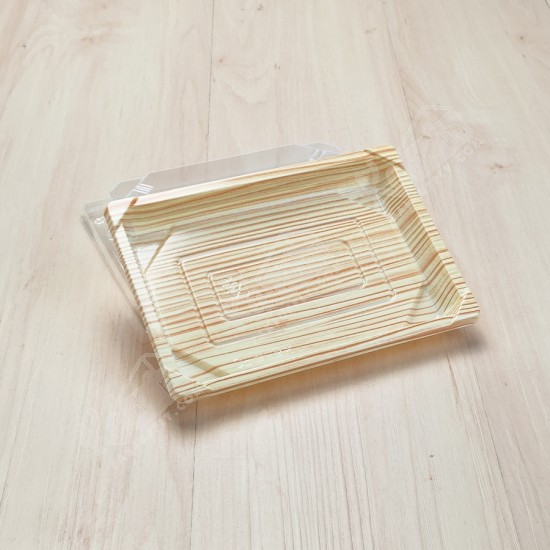 กล่องอาหารญี่ปุ่นHIPS Wood+ฝาใส OPS #813 (50ชิ้น/แพค)