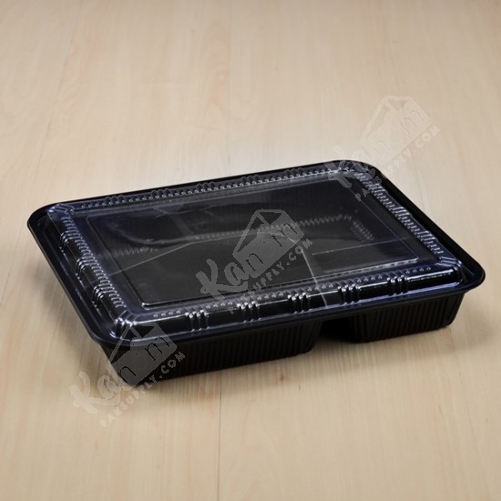 กล่องอาหาร PPดำ 5ช่อง (EX)+ฝาPET(25ใบ/แพค)
