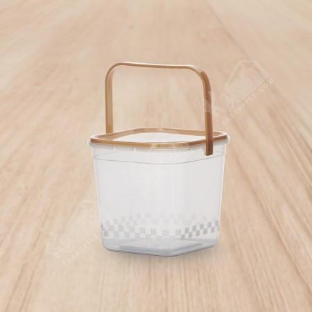 ถังโบว์เหลี่ยม PPใส เซฟตี้ซีล+หูหิ้ว+ฝาปิดสีทอง (750 ml.)