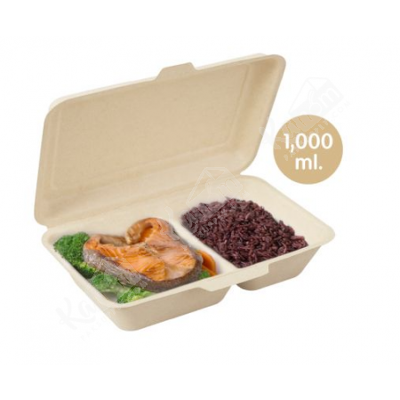 กล่องชานอ้อย  2ช่อง 1,000ml. (50ใบ/แพ็ค)