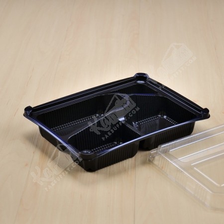 กล่องอาหาร PPดำ4ช่อง(EX)+ฝาPET (25ใบ/แพค)