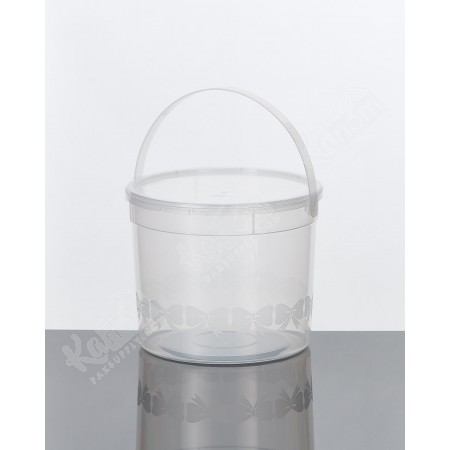 ถังโบว์กลม PPใส เซฟตี้ซีล+หูหิ้ว+ฝาปิดสีทอง (L) (1,500ml.)