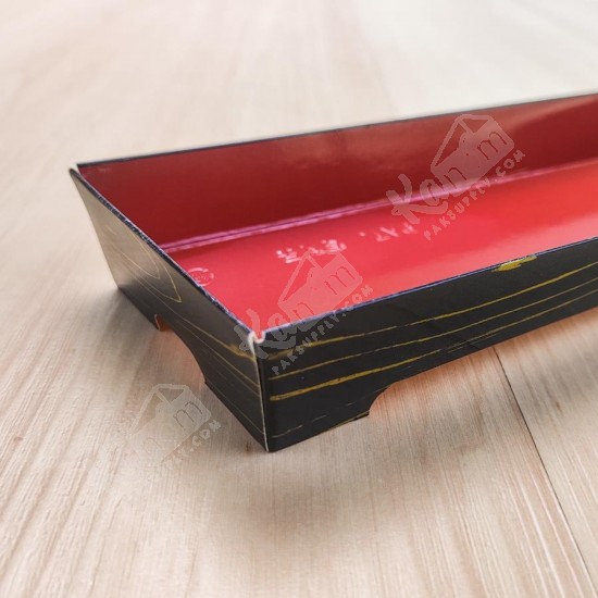 กล่องซูชิกระดาษ ลายแดง+ดำ พร้อมฝา PET ใส SKS20-8 (50ใบ/แพค)